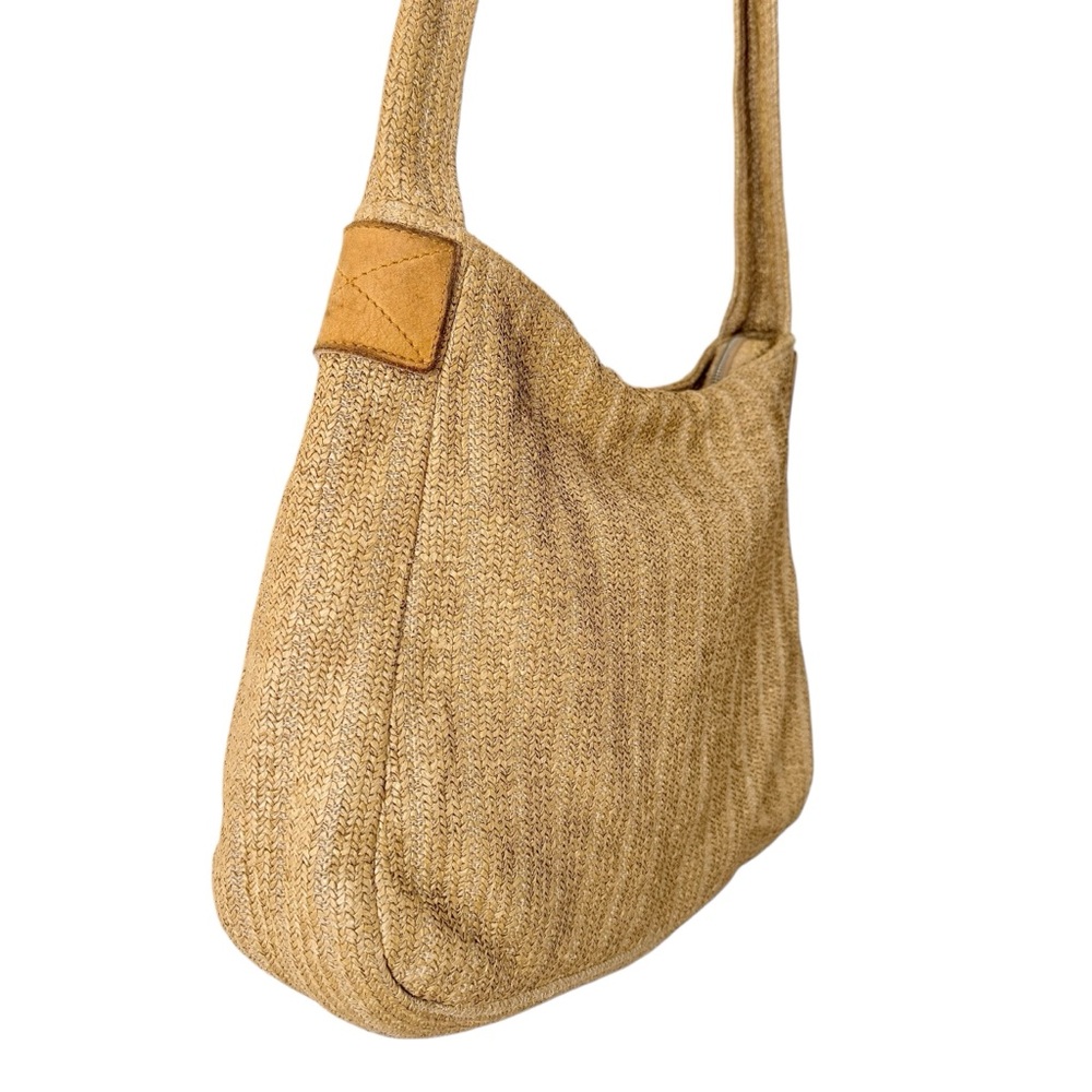 XL DKNY Hobo Bucket Tote Shoulder Bag Possibly Raffia Zip Closure Leather Detail